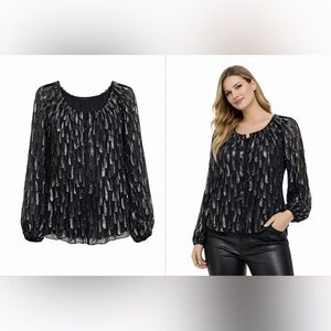 🖤 WHBM Silk Metallic Silver & Black Blouse